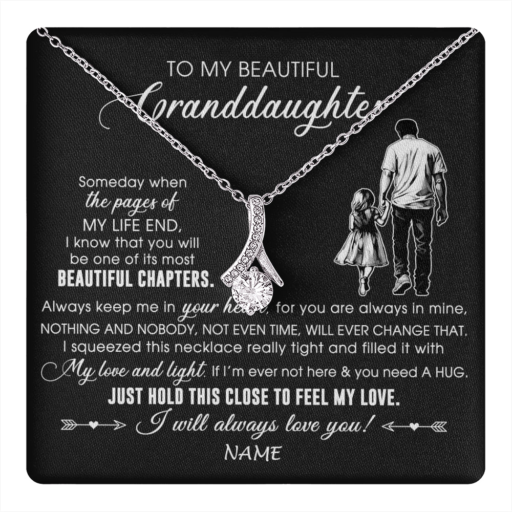 Alluring Beauty Necklace 14K White Gold Finish | 1 | Personalized To My Beautiful Granddaughter Necklace From Grandpa Always Love You Granddaughter Birthday Graduation Christmas Customized Gift Box Message Card | teecentury