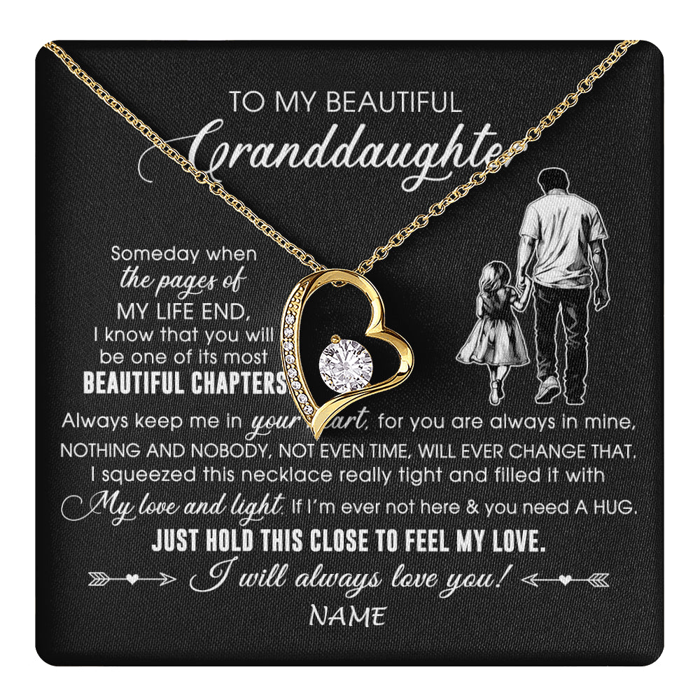 Forever Love Necklace 18K Yellow Gold Finish | 1 | Personalized To My Beautiful Granddaughter Necklace From Grandpa Always Love You Granddaughter Birthday Graduation Christmas Customized Gift Box Message Card | teecentury