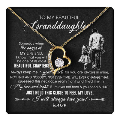 Forever Love Necklace 18K Yellow Gold Finish | 1 | Personalized To My Beautiful Granddaughter Necklace From Grandpa Always Love You Granddaughter Birthday Graduation Christmas Customized Gift Box Message Card | teecentury