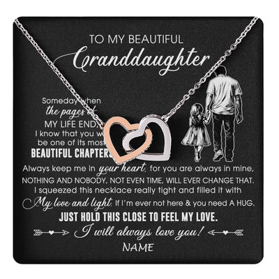 Interlocking Hearts Necklace Stainless Steel & Rose Gold Finish | 1 | Personalized To My Beautiful Granddaughter Necklace From Grandpa Always Love You Granddaughter Birthday Graduation Christmas Customized Gift Box Message Card | teecentury