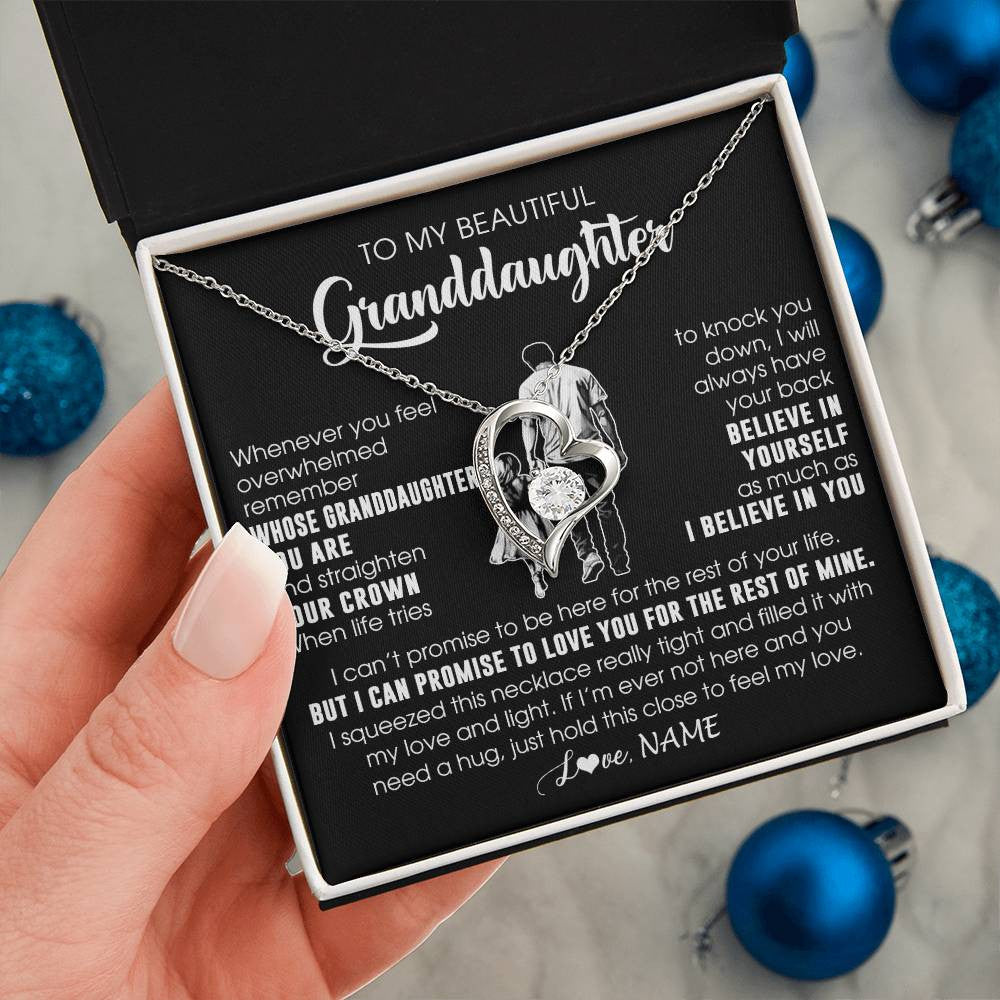 Forever Love Necklace 14K White Gold Finish | 2 | Personalized To My Beautiful Granddaughter Necklace From Grandpa Believe In Yourself Granddaughter Birthday Gifts Jewelry Christmas Customized Message Card | teecentury