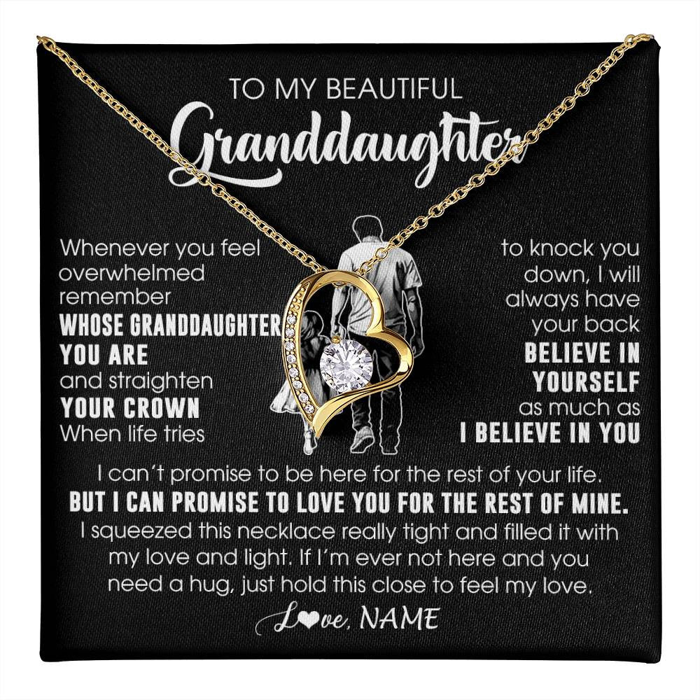 Forever Love Necklace 18K Yellow Gold Finish | 1 | Personalized To My Beautiful Granddaughter Necklace From Grandpa Believe In Yourself Granddaughter Birthday Gifts Jewelry Christmas Customized Message Card | teecentury
