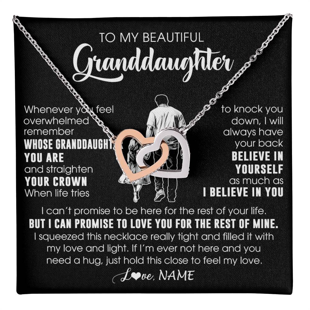Interlocking Hearts Necklace Stainless Steel & Rose Gold Finish | 1 | Personalized To My Beautiful Granddaughter Necklace From Grandpa Believe In Yourself Granddaughter Birthday Gifts Jewelry Christmas Customized Message Card | teecentury