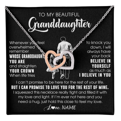 Interlocking Hearts Necklace Stainless Steel & Rose Gold Finish | 1 | Personalized To My Beautiful Granddaughter Necklace From Grandpa Believe In Yourself Granddaughter Birthday Gifts Jewelry Christmas Customized Message Card | teecentury