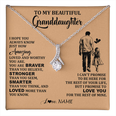 Alluring Beauty Necklace 14K White Gold Finish | 1 | Personalized To My Beautiful Granddaughter Necklace From Grandpa Promise To Love You Granddaughter Birthday Jewelry Christmas Customized Gift Box Message Card | teecentury