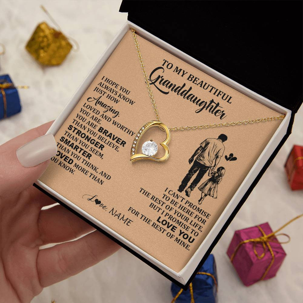 Forever Love Necklace 18K Yellow Gold Finish | 2 | Personalized To My Beautiful Granddaughter Necklace From Grandpa Promise To Love You Granddaughter Birthday Jewelry Christmas Customized Gift Box Message Card | teecentury