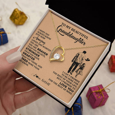 Forever Love Necklace 18K Yellow Gold Finish | 2 | Personalized To My Beautiful Granddaughter Necklace From Grandpa Promise To Love You Granddaughter Birthday Jewelry Christmas Customized Gift Box Message Card | teecentury