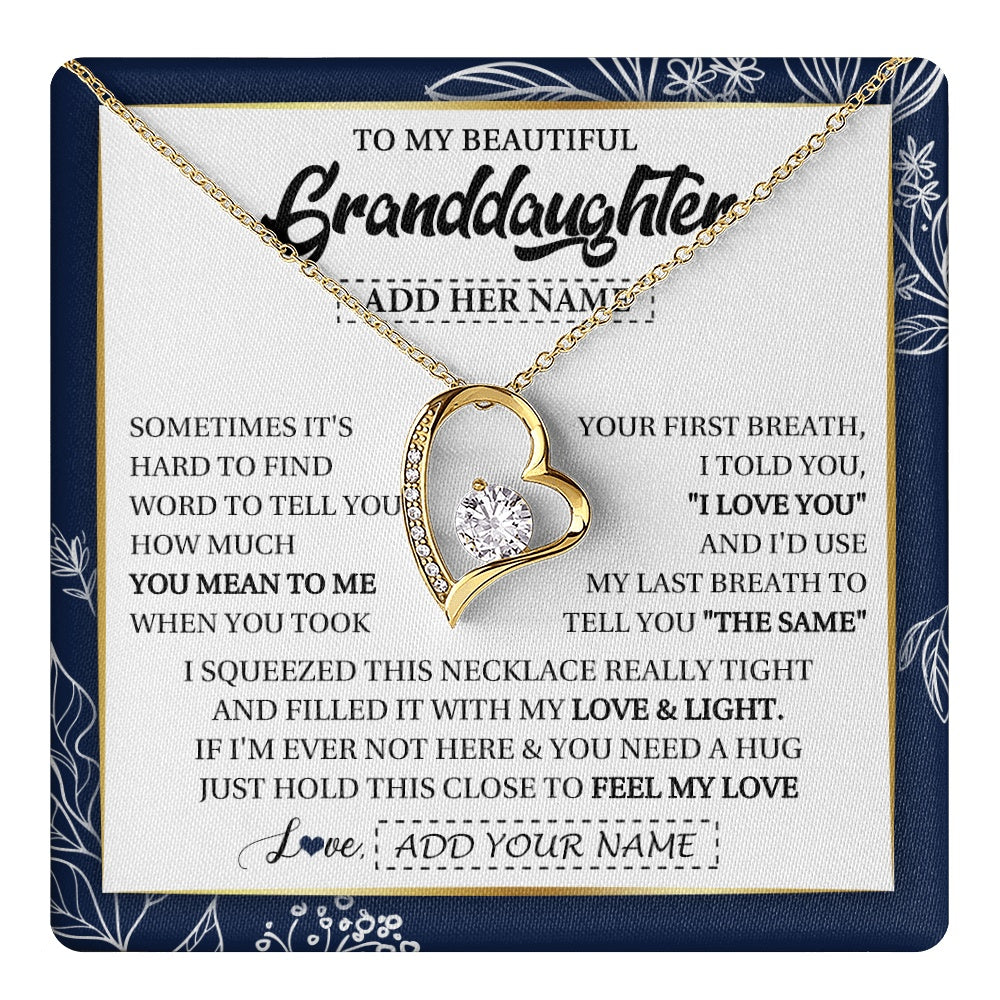 Forever Love Necklace 18K Yellow Gold Finish | 1 | Personalized To My Beautiful Granddaughter Necklace From Granparents Feel My Love Valentine Gifts For Granddaughter Birthday Christmas Gift Box Message Card | teecentury.myshopify