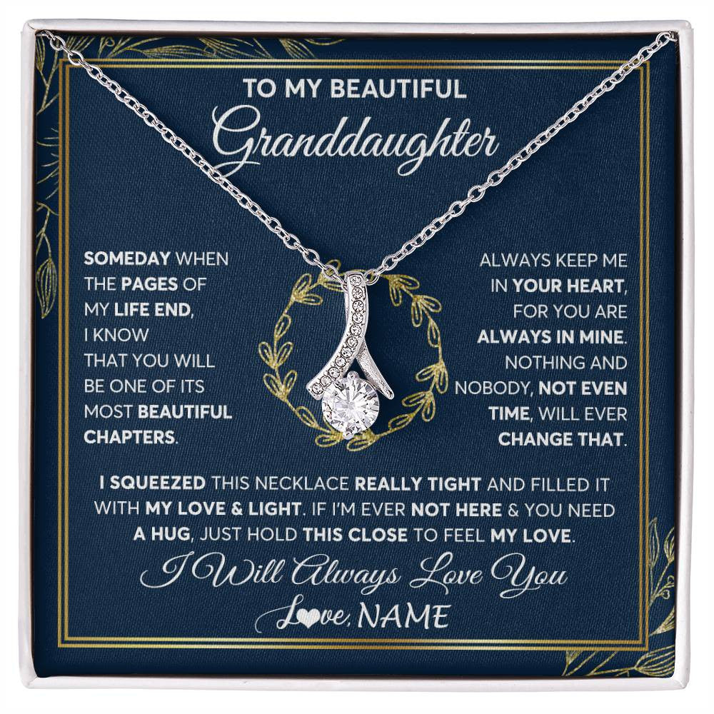 Alluring Beauty Necklace 14K White Gold Finish | Personalized To My Beautiful Granddaughter Necklace From Nana Someday Granddaughter Birthday Christmas Jewelry Charm Present Customized Gift Box Message Card | teecentury