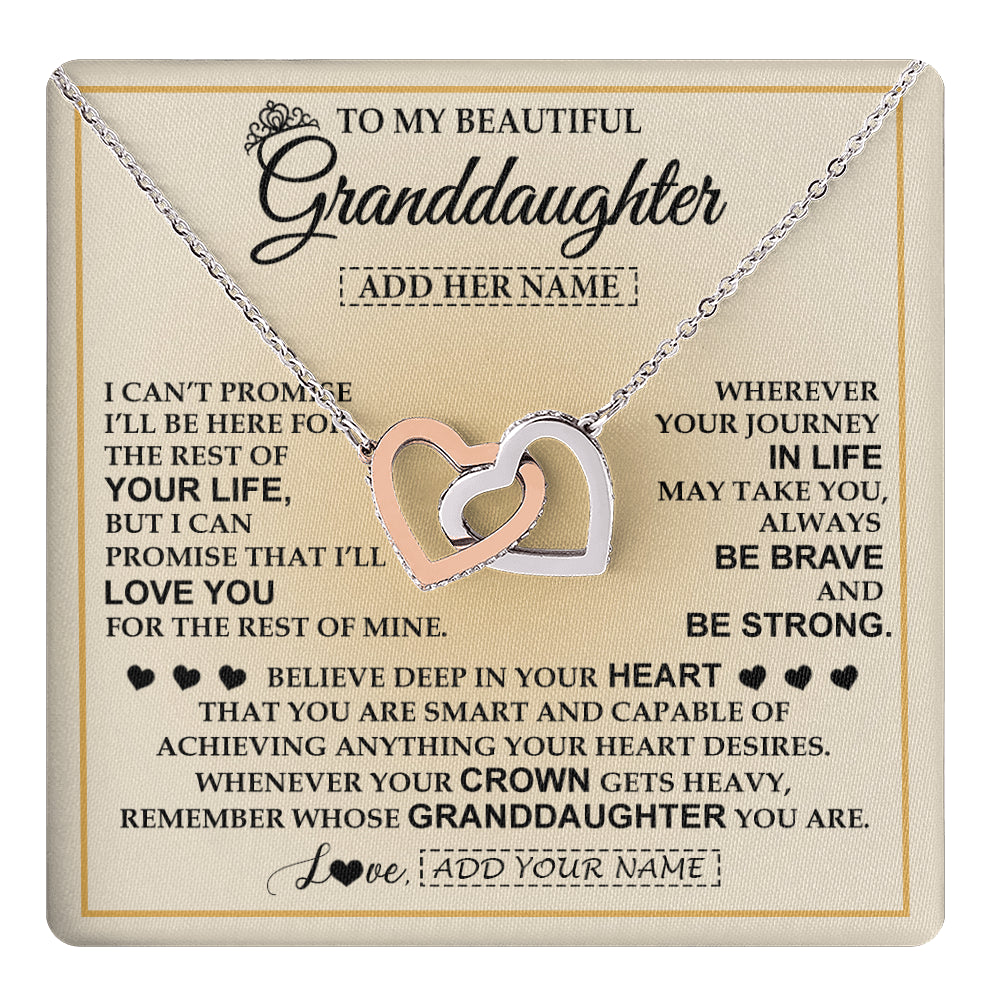 Interlocking Hearts Necklace Stainless Steel & Rose Gold Finish | 1 | Personalized To My Beautiful Granddaughter Necklace Jewelry Present For Women Granddaughter Birthday Mother's Day Wedding Day Christmas Gift Box Message Card | teecentury