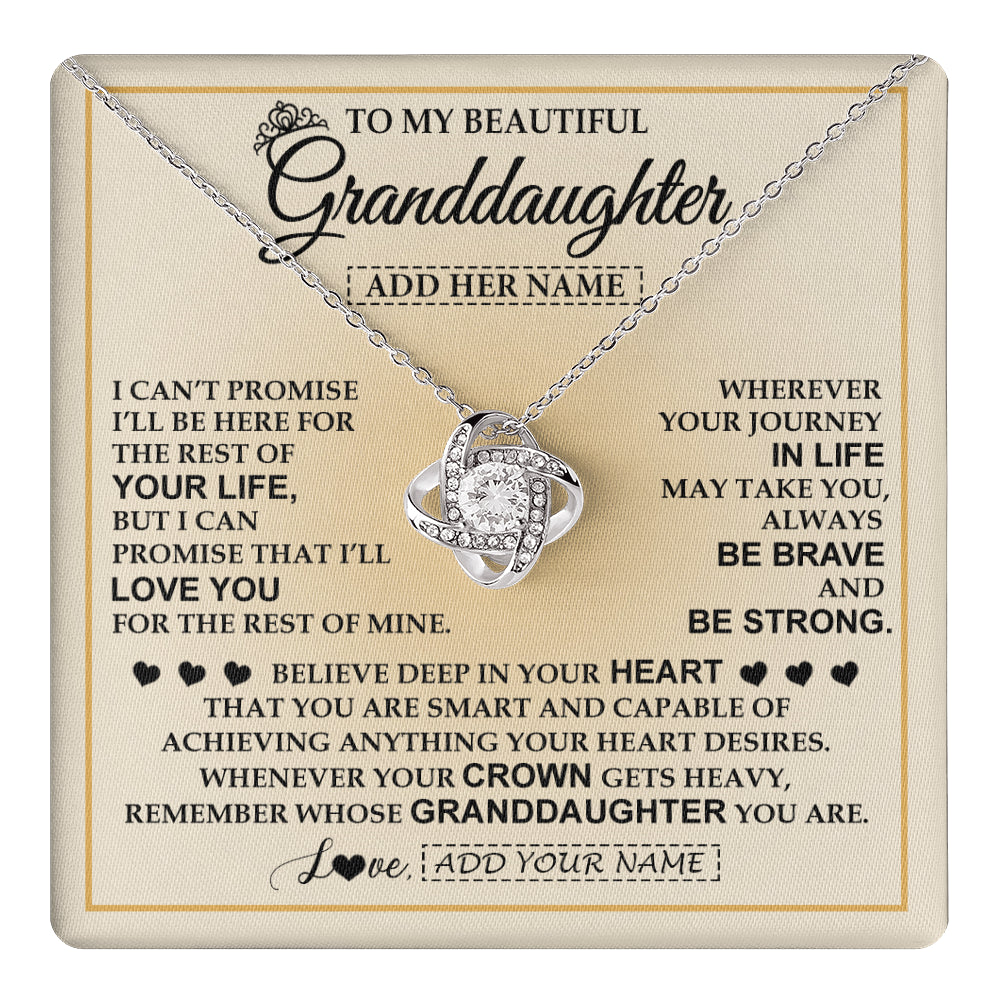 Love Knot Necklace 14K White Gold Finish | 1 | Personalized To My Beautiful Granddaughter Necklace Jewelry Present For Women Granddaughter Birthday Mother's Day Wedding Day Christmas Gift Box Message Card | teecentury