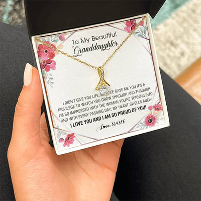 Alluring Beauty Necklace 18K Yellow Gold Finish | 2 | Personalized To My Beautiful Granddaughter Necklace from Grandma Life Gave Me You Granddaughter Birthday Graduation Christmas Customized Gift Box Message Card | teecentury