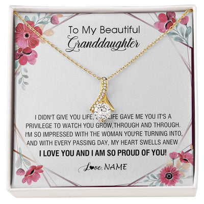 Alluring Beauty Necklace 18K Yellow Gold Finish | 1 | Personalized To My Beautiful Granddaughter Necklace from Grandma Life Gave Me You Granddaughter Birthday Graduation Christmas Customized Gift Box Message Card | teecentury