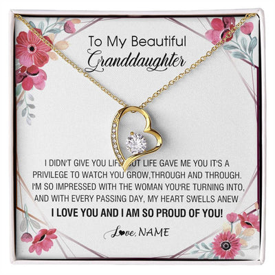 Forever Love Necklace 18K Yellow Gold Finish | 1 | Personalized To My Beautiful Granddaughter Necklace from Grandma Life Gave Me You Granddaughter Birthday Graduation Christmas Customized Gift Box Message Card | teecentury