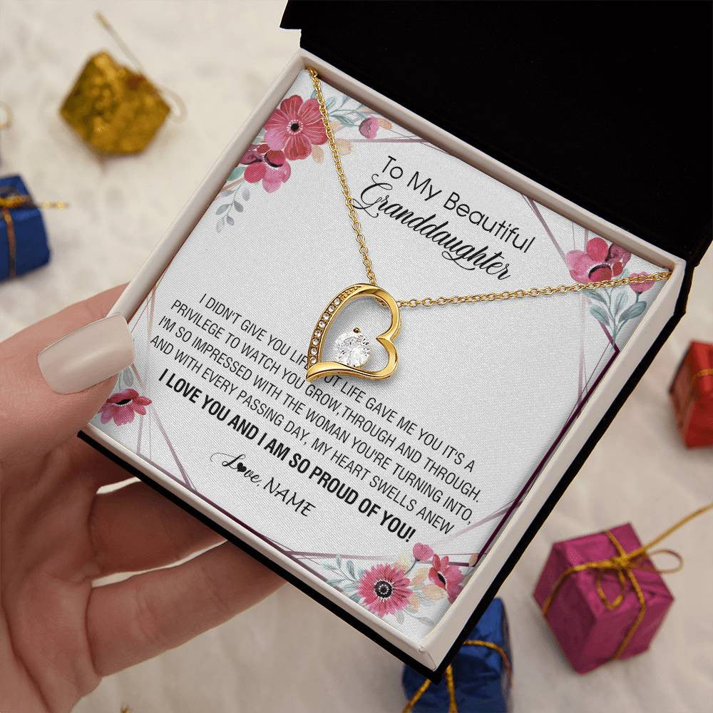 Forever Love Necklace 18K Yellow Gold Finish | 2 | Personalized To My Beautiful Granddaughter Necklace from Grandma Life Gave Me You Granddaughter Birthday Graduation Christmas Customized Gift Box Message Card | teecentury