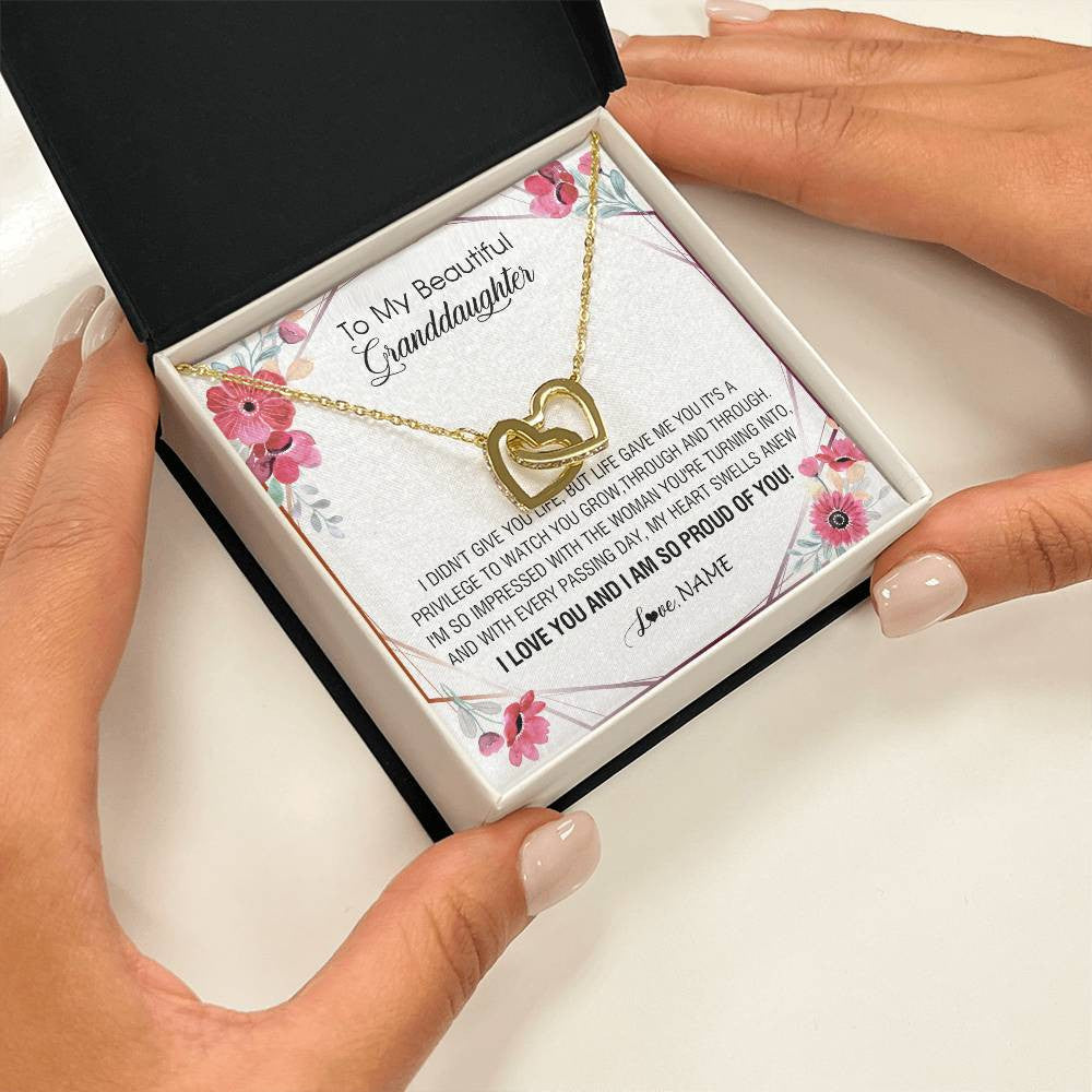 Interlocking Hearts Necklace 18K Yellow Gold Finish | 2 | Personalized To My Beautiful Granddaughter Necklace from Grandma Life Gave Me You Granddaughter Birthday Graduation Christmas Customized Gift Box Message Card | teecentury