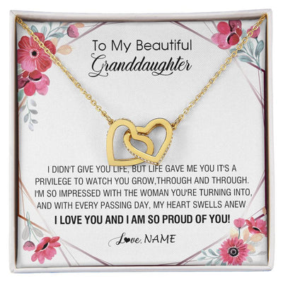 Interlocking Hearts Necklace 18K Yellow Gold Finish | 1 | Personalized To My Beautiful Granddaughter Necklace from Grandma Life Gave Me You Granddaughter Birthday Graduation Christmas Customized Gift Box Message Card | teecentury