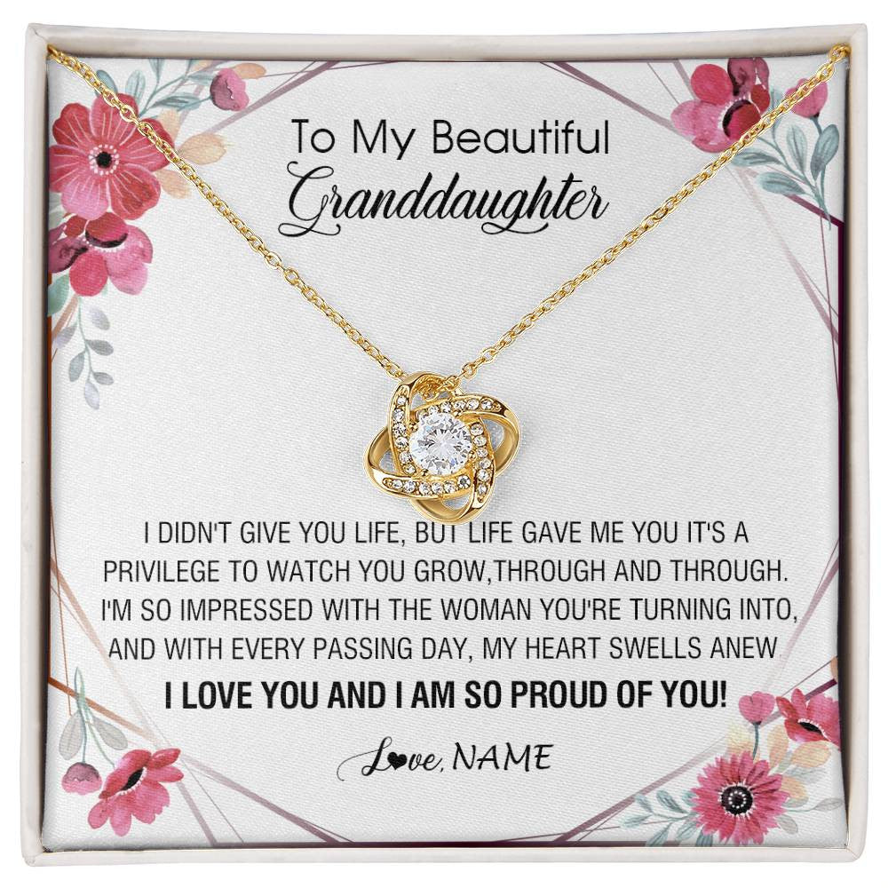 Love Knot Necklace 18K Yellow Gold Finish | 1 | Personalized To My Beautiful Granddaughter Necklace from Grandma Life Gave Me You Granddaughter Birthday Graduation Christmas Customized Gift Box Message Card | teecentury