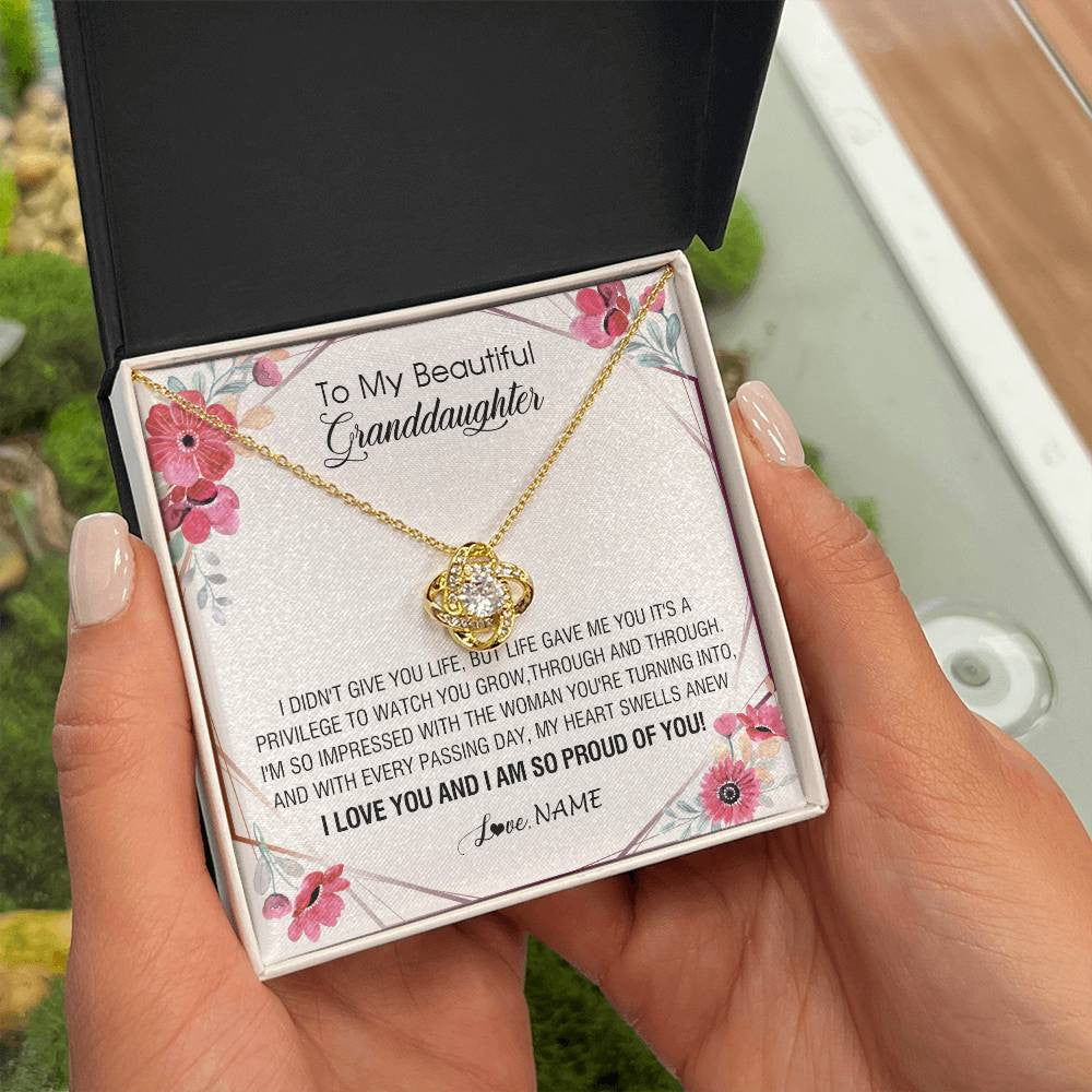 Love Knot Necklace 18K Yellow Gold Finish | 2 | Personalized To My Beautiful Granddaughter Necklace from Grandma Life Gave Me You Granddaughter Birthday Graduation Christmas Customized Gift Box Message Card | teecentury