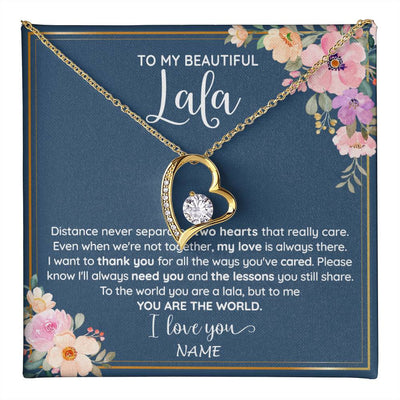 Forever Love Necklace 18K Yellow Gold Finish | 1 | Personalized To My Beautiful Lala Necklace From Grandkids Granddaughter You Are The World Lala Birthday Mothers Day Christmas Customized Gift Box Message Card | teecentury
