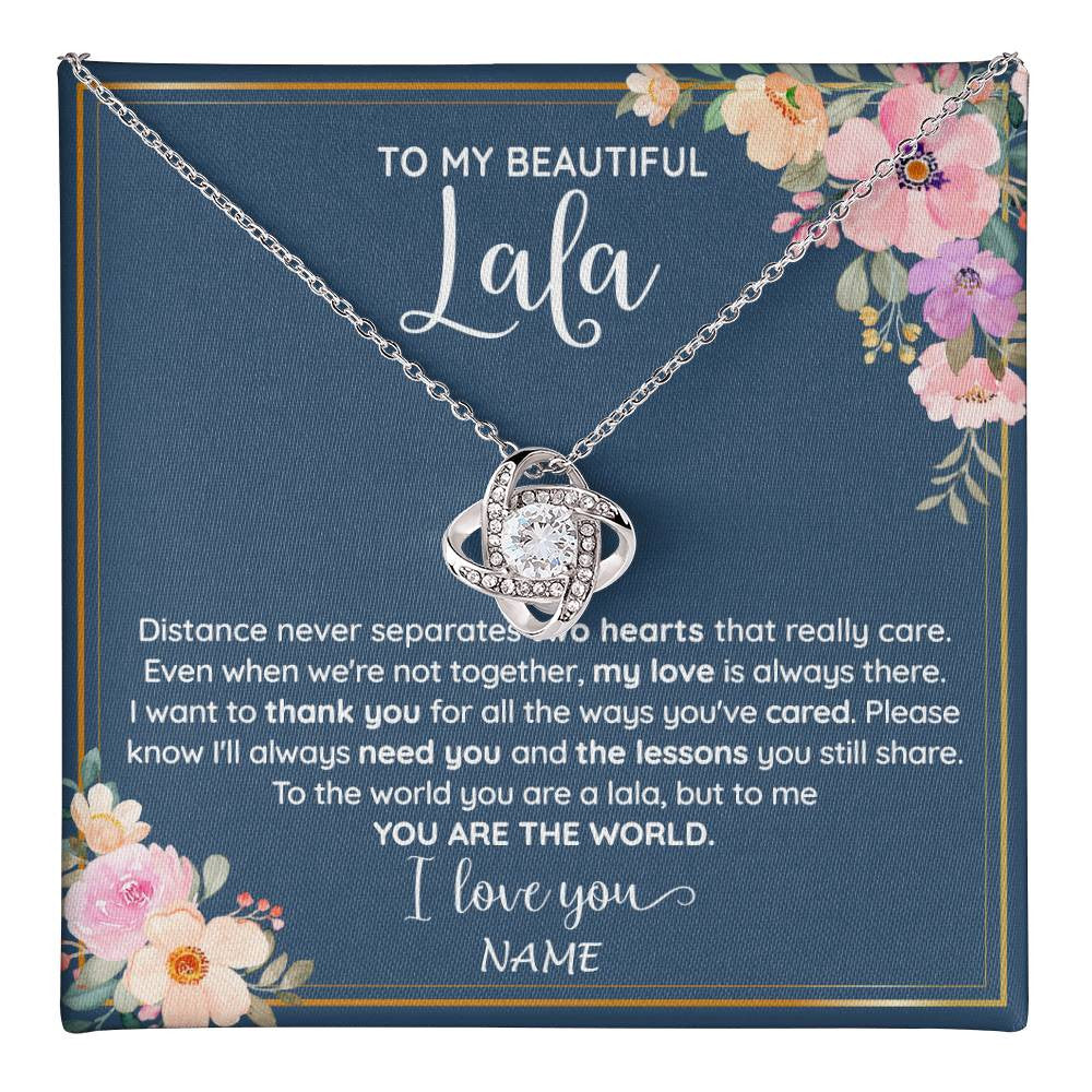 Love Knot Necklace 14K White Gold Finish | 1 | Personalized To My Beautiful Lala Necklace From Grandkids Granddaughter You Are The World Lala Birthday Mothers Day Christmas Customized Gift Box Message Card | teecentury
