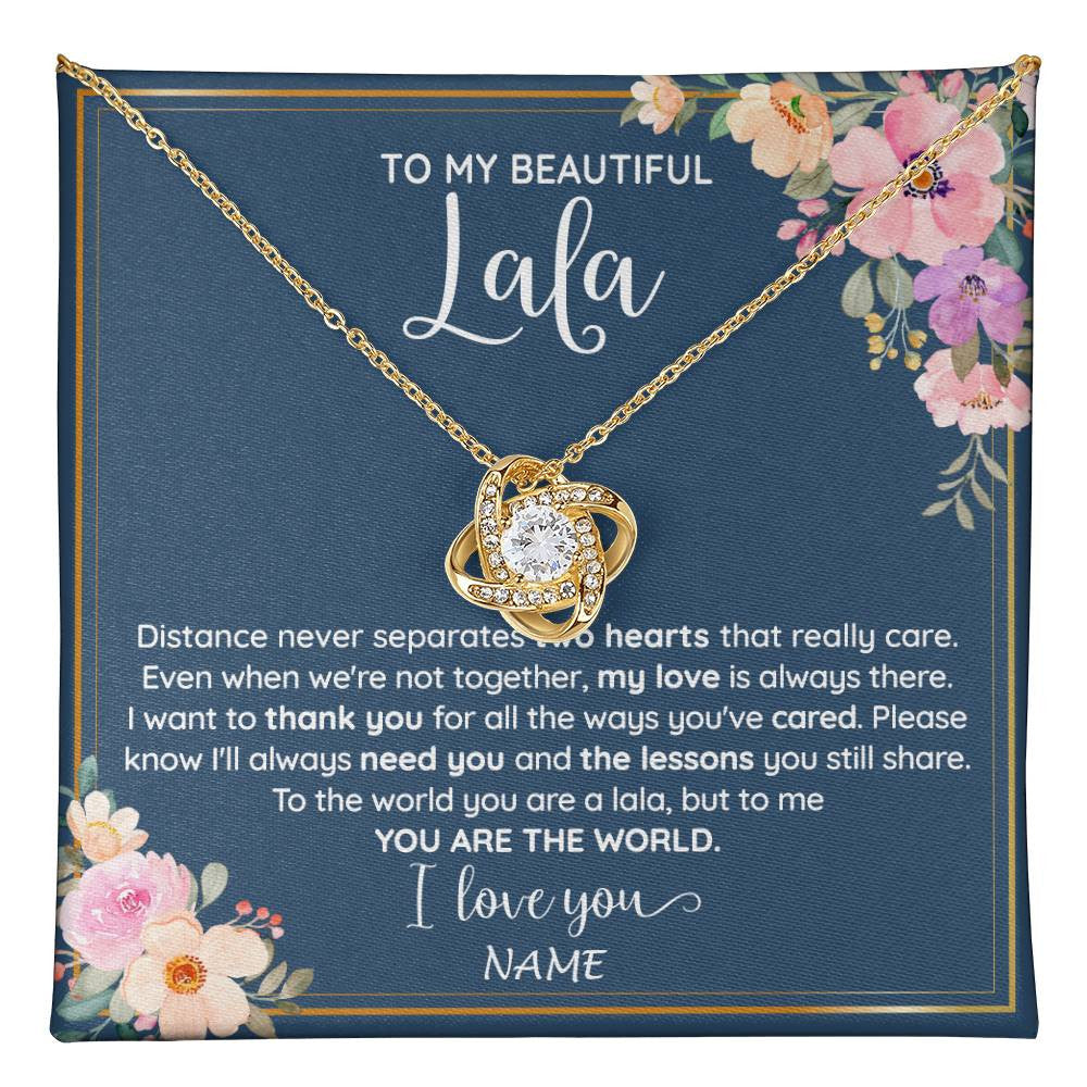 Love Knot Necklace 18K Yellow Gold Finish | 1 | Personalized To My Beautiful Lala Necklace From Grandkids Granddaughter You Are The World Lala Birthday Mothers Day Christmas Customized Gift Box Message Card | teecentury