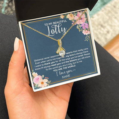 Alluring Beauty Necklace 18K Yellow Gold Finish | 2 | Personalized To My Beautiful Lolly Necklace From Grandkids Granddaughter You Are The World Lolly Birthday Mothers Day Jewelry Customized Gift Box Message Card | teecentury