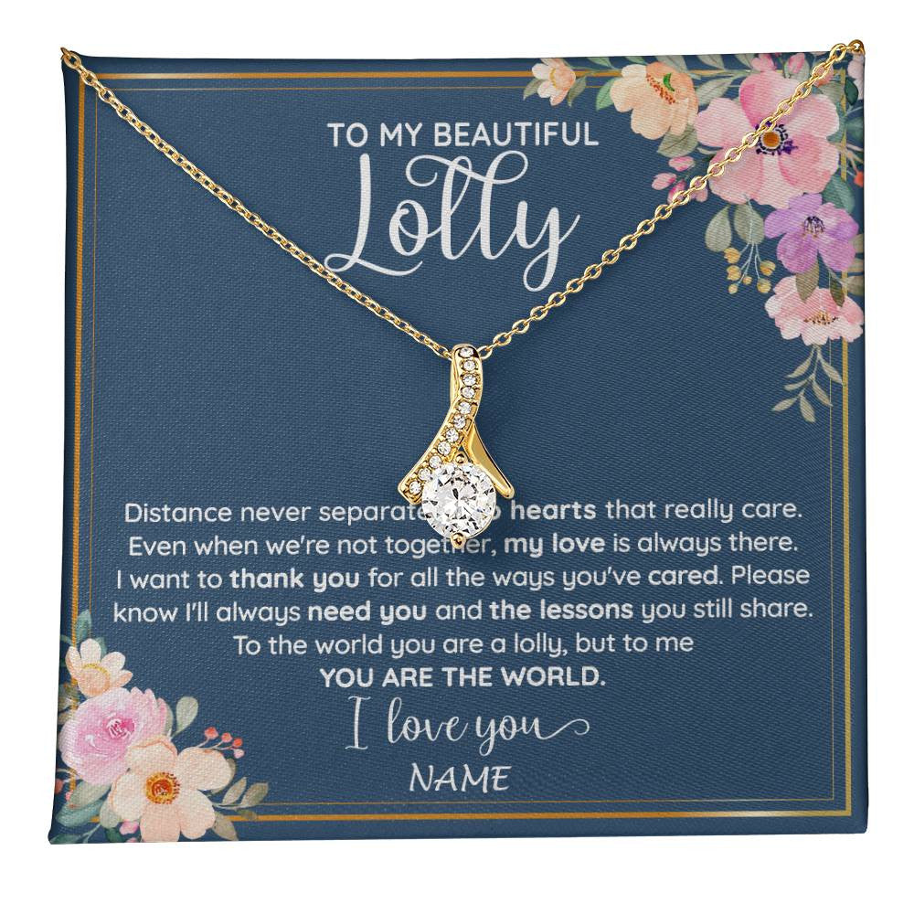 Alluring Beauty Necklace 18K Yellow Gold Finish | 1 | Personalized To My Beautiful Lolly Necklace From Grandkids Granddaughter You Are The World Lolly Birthday Mothers Day Jewelry Customized Gift Box Message Card | teecentury