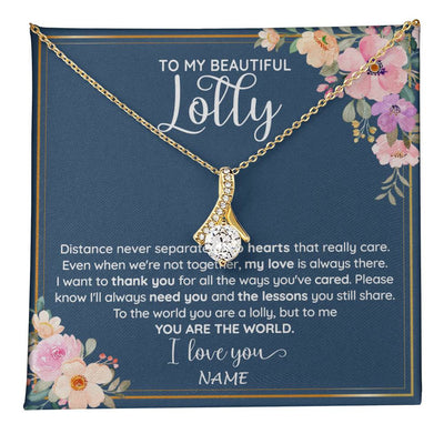 Alluring Beauty Necklace 18K Yellow Gold Finish | 1 | Personalized To My Beautiful Lolly Necklace From Grandkids Granddaughter You Are The World Lolly Birthday Mothers Day Jewelry Customized Gift Box Message Card | teecentury