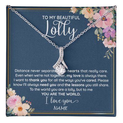 Alluring Beauty Necklace 14K White Gold Finish | 1 | Personalized To My Beautiful Lolly Necklace From Grandkids Granddaughter You Are The World Lolly Birthday Mothers Day Jewelry Customized Gift Box Message Card | teecentury