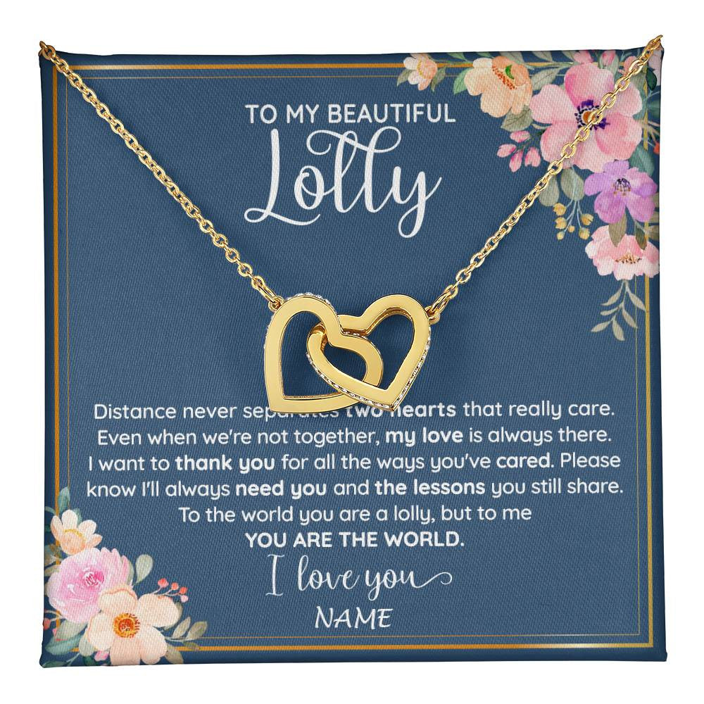 Interlocking Hearts Necklace 18K Yellow Gold Finish | 1 | Personalized To My Beautiful Lolly Necklace From Grandkids Granddaughter You Are The World Lolly Birthday Mothers Day Jewelry Customized Gift Box Message Card | teecentury