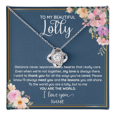 Love Knot Necklace 14K White Gold Finish | 1 | Personalized To My Beautiful Lolly Necklace From Grandkids Granddaughter You Are The World Lolly Birthday Mothers Day Jewelry Customized Gift Box Message Card | teecentury