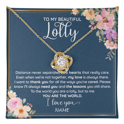 Love Knot Necklace 18K Yellow Gold Finish | 1 | Personalized To My Beautiful Lolly Necklace From Grandkids Granddaughter You Are The World Lolly Birthday Mothers Day Jewelry Customized Gift Box Message Card | teecentury
