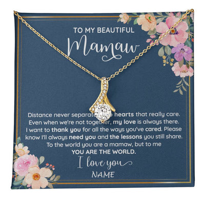 Alluring Beauty Necklace 18K Yellow Gold Finish | 1 | Personalized To My Beautiful Mamaw Necklace From Grandkids Granddaughter You Are The World Mamaw Birthday Mothers Day Jewelry Customized Gift Box Message Card | teecentury