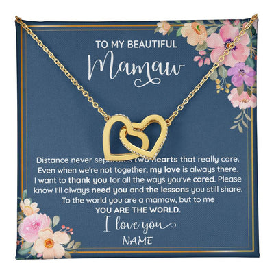 Interlocking Hearts Necklace 18K Yellow Gold Finish | 1 | Personalized To My Beautiful Mamaw Necklace From Grandkids Granddaughter You Are The World Mamaw Birthday Mothers Day Jewelry Customized Gift Box Message Card | teecentury