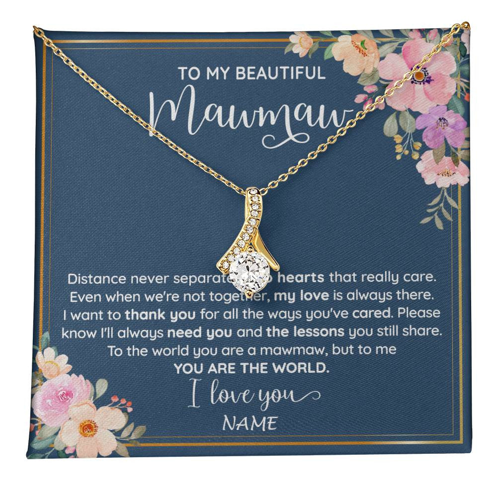 Alluring Beauty Necklace 18K Yellow Gold Finish | 1 | Personalized To My Beautiful Mawmaw Necklace From Grandkids Granddaughter You Are The World Mawmaw Birthday Mothers Day Customized Gift Box Message Card | teecentury