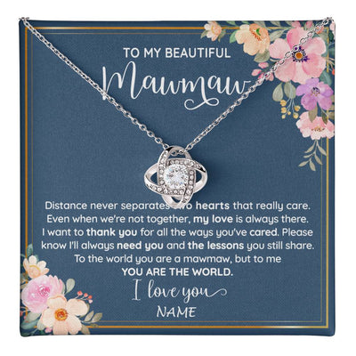 Love Knot Necklace 14K White Gold Finish | 1 | Personalized To My Beautiful Mawmaw Necklace From Grandkids Granddaughter You Are The World Mawmaw Birthday Mothers Day Customized Gift Box Message Card | teecentury