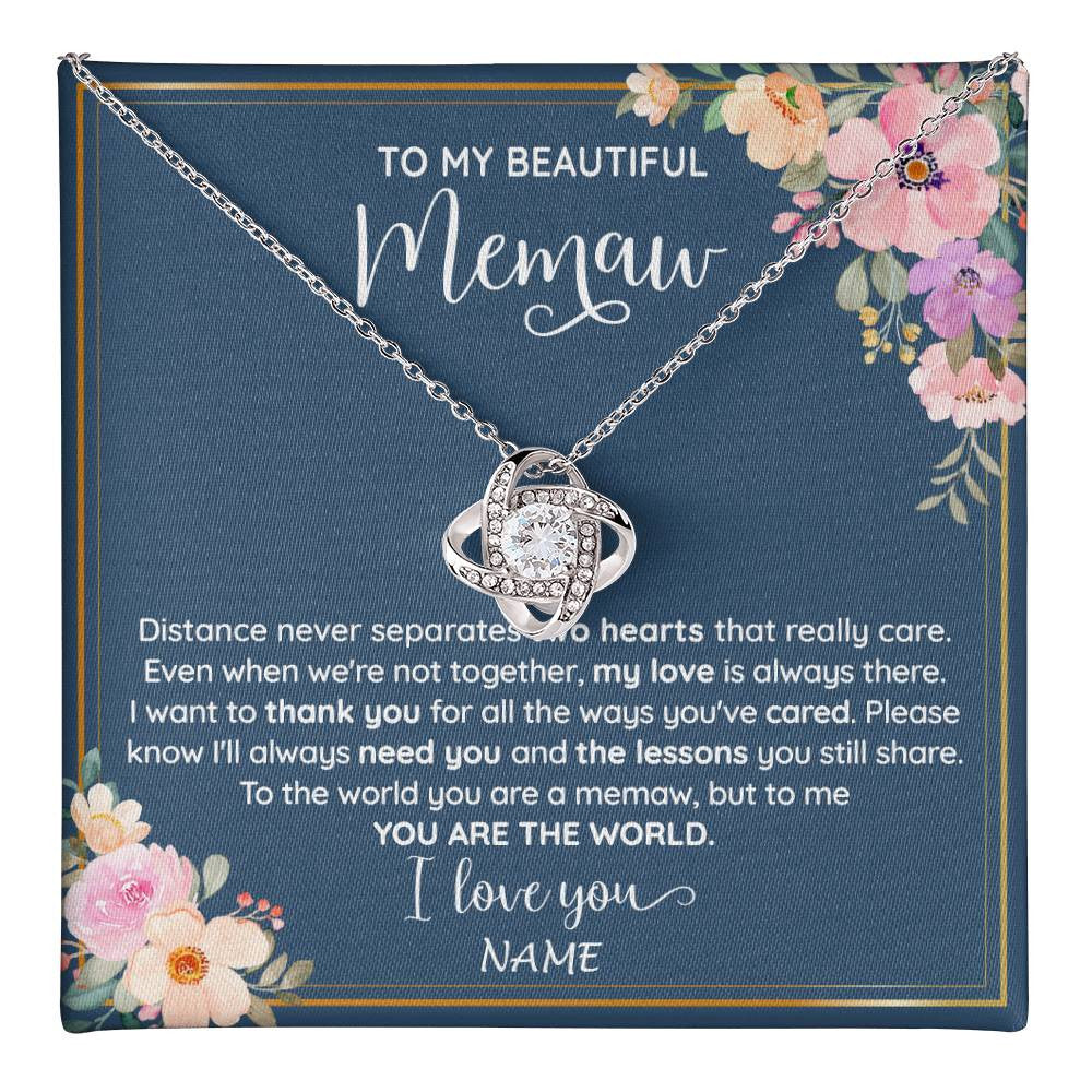Love Knot Necklace 14K White Gold Finish | 1 | Personalized To My Beautiful Memaw Necklace From Grandkids Granddaughter You Are The World Memaw Birthday Mothers Day Jewelry Customized Gift Box Message Card | teecentury