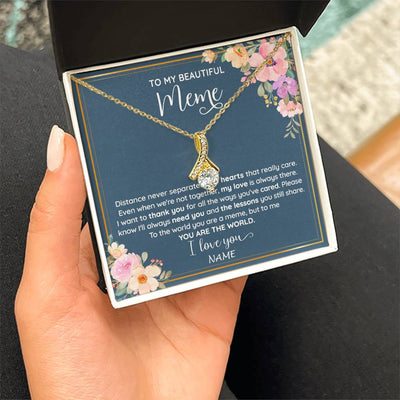 Alluring Beauty Necklace 18K Yellow Gold Finish | 2 | Personalized To My Beautiful Meme Necklace From Grandkids Granddaughter You Are The World Meme Birthday Mothers Day Christmas Customized Gift Box Message Card | teecentury