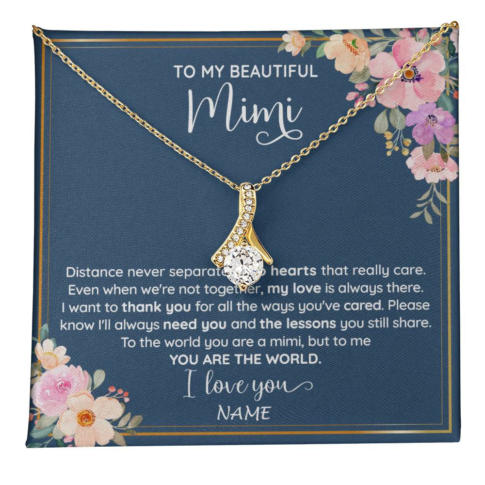 Alluring Beauty Necklace 18K Yellow Gold Finish | 1 | Personalized To My Beautiful Mimi Necklace From Grandkids Granddaughter You Are The World Mimi Birthday Mothers Day Christmas Customized Gift Box Message Card | teecentury