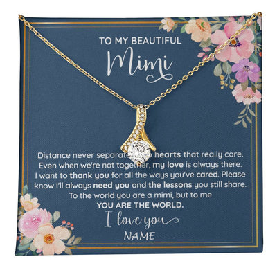 Alluring Beauty Necklace 18K Yellow Gold Finish | 1 | Personalized To My Beautiful Mimi Necklace From Grandkids Granddaughter You Are The World Mimi Birthday Mothers Day Christmas Customized Gift Box Message Card | teecentury