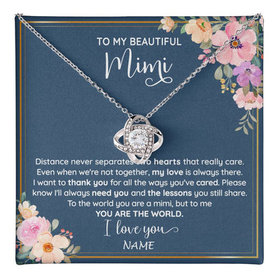Love Knot Necklace 14K White Gold Finish | 1 | Personalized To My Beautiful Mimi Necklace From Grandkids Granddaughter You Are The World Mimi Birthday Mothers Day Christmas Customized Gift Box Message Card | teecentury