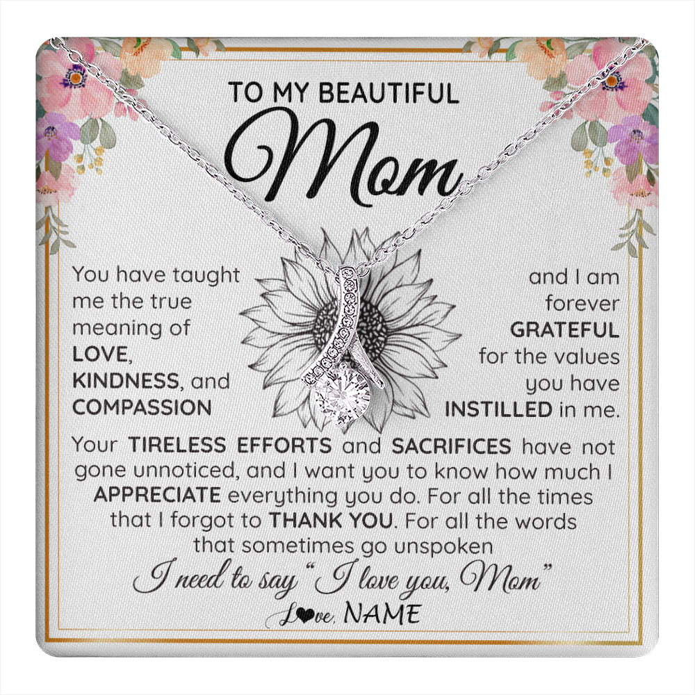 Alluring Beauty Necklace 14K White Gold Finish | 1 | Personalized To My Beautiful Mom From Daughter Son Necklace Say I Love You Mom Birthday Mothers Day Christmas Jewelry Customized Gift Box Message Card | teecentury
