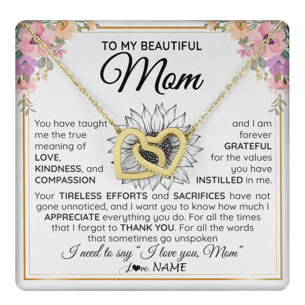 Interlocking Hearts Necklace 18K Yellow Gold Finish | 1 | Personalized To My Beautiful Mom From Daughter Son Necklace Say I Love You Mom Birthday Mothers Day Christmas Jewelry Customized Gift Box Message Card | teecentury