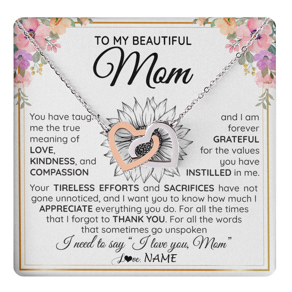 Interlocking Hearts Necklace Stainless Steel & Rose Gold Finish | 1 | Personalized To My Beautiful Mom From Daughter Son Necklace Say I Love You Mom Birthday Mothers Day Christmas Jewelry Customized Gift Box Message Card | teecentury