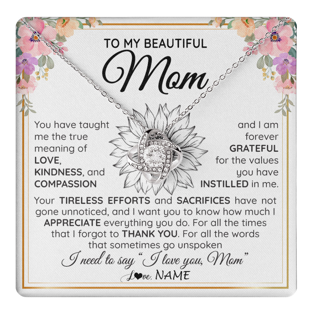 Love Knot Necklace 14K White Gold Finish | 1 | Personalized To My Beautiful Mom From Daughter Son Necklace Say I Love You Mom Birthday Mothers Day Christmas Jewelry Customized Gift Box Message Card | teecentury