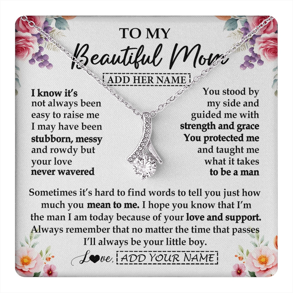 Alluring Beauty Necklace 14K White Gold Finish | 1 | Personalized To My Beautiful Mom Gifts From Son Daughter Necklace Love You Jewelry Gifts For Loving Mothers Day Birthday Christmas Custom Gift Box Message Card | https://teecentury.