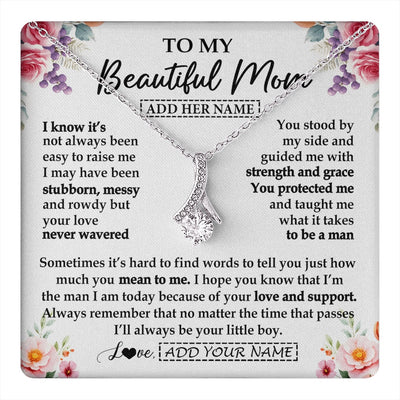 Alluring Beauty Necklace 14K White Gold Finish | 1 | Personalized To My Beautiful Mom Gifts From Son Daughter Necklace Love You Jewelry Gifts For Loving Mothers Day Birthday Christmas Custom Gift Box Message Card | https://teecentury.