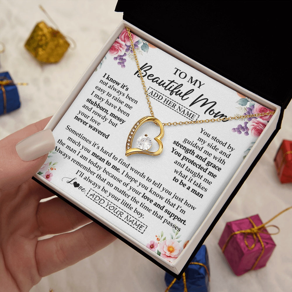 Forever Love Necklace 18K Yellow Gold Finish | 2 | Personalized To My Beautiful Mom Gifts From Son Daughter Necklace Love You Jewelry Gifts For Loving Mothers Day Birthday Christmas Custom Gift Box Message Card | https://teecentury.