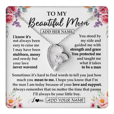 Forever Love Necklace 14K White Gold Finish | 1 | Personalized To My Beautiful Mom Gifts From Son Daughter Necklace Love You Jewelry Gifts For Loving Mothers Day Birthday Christmas Custom Gift Box Message Card | https://teecentury.
